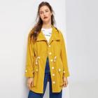 Romwe Button Front Drawstring Hoodie Coat