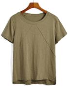 Romwe Dip Hem Army Green T-shirt