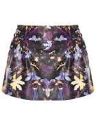 Romwe Floral Print Elastic Pu Skirt
