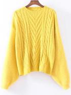 Romwe Yellow Cable Knit Drop Shoulder Mohair Sweater