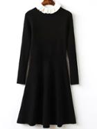 Romwe Ruffle Collar A-line Jersey Black Dress