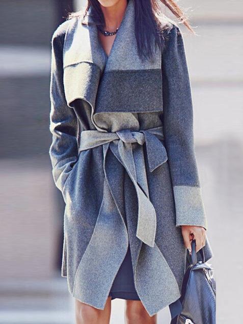 Romwe Women Lapel Belt Wrap Long Coat