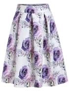 Romwe Florals A-line Skirt With Zipper
