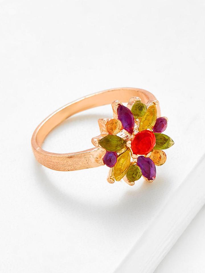 Romwe Flower Shaped Rhinestone Decorated Ring
