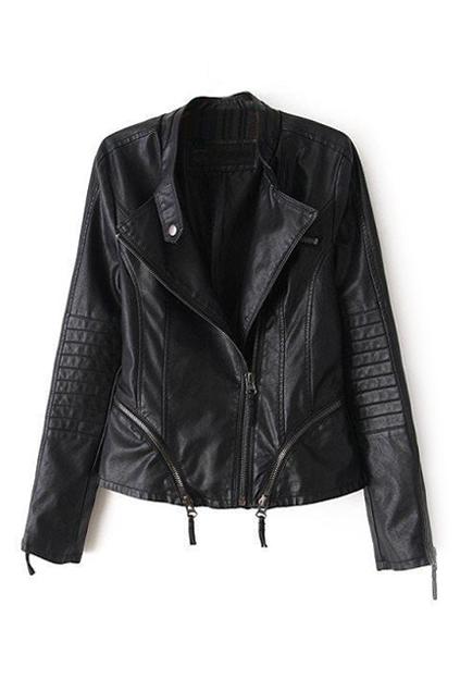 Romwe Zippered Sheer Black Pu Jacket