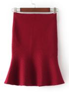 Romwe Burgundy High Waist Fishtail Skirt