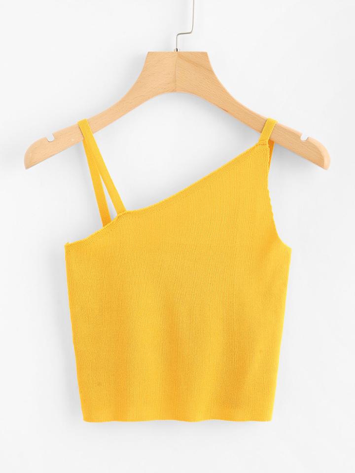 Romwe Asymmetrical Neck Knit Crop Top