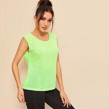 Romwe Neon Lime Scoop Neck Tank Top
