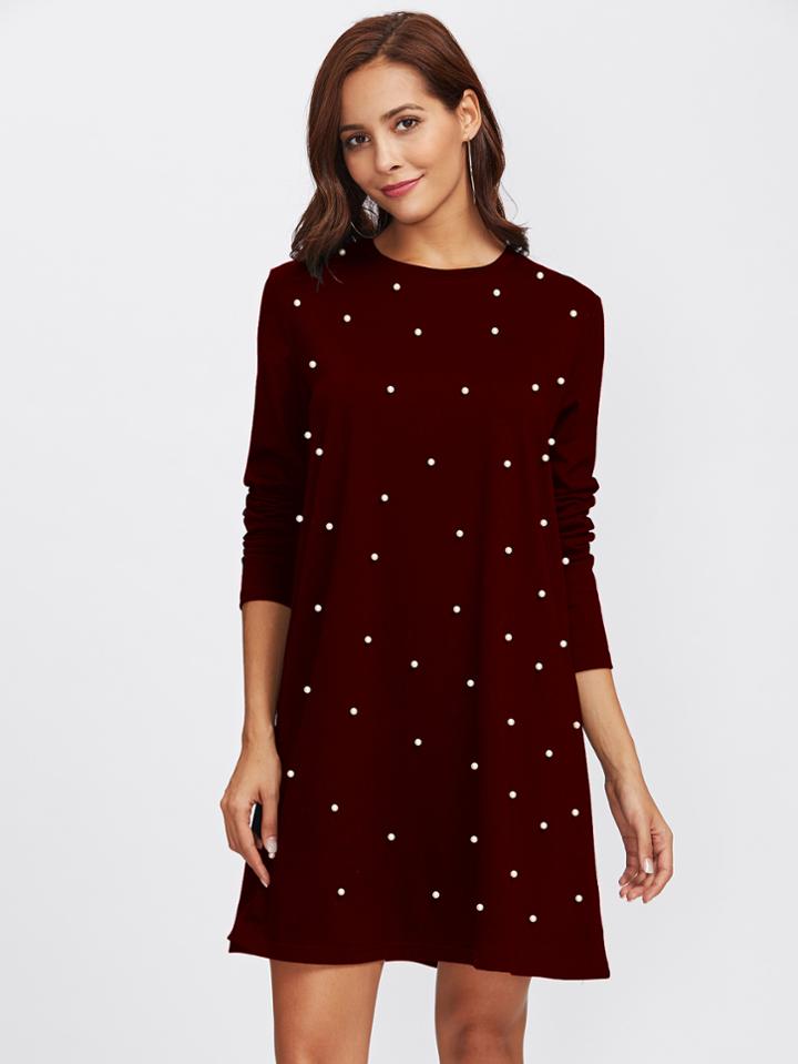 Romwe Pearl Beading Tee Dress