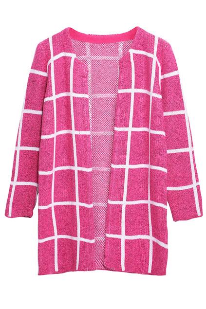 Romwe Open Front Rose Check Cardigan
