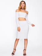 Romwe Off Shoulder Crop Top With Pencil Skirt