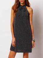 Romwe Tie Collar Keyhole Shift Dress