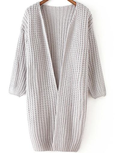 Romwe Chunky Knit Long Grey Coat