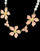 Romwe Pink Glaze Flower Bead Necklace