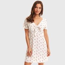 Romwe Knot Front V-cut Back Mixed Print Dress