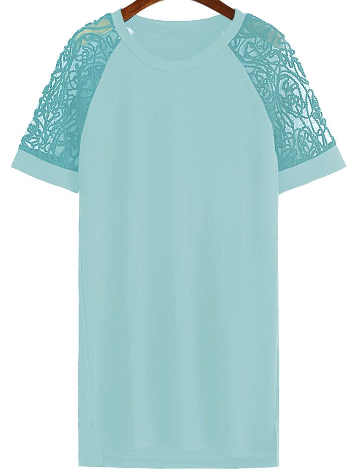Romwe Green Applique Raglan Sleeve Shift Dress