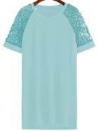 Romwe Green Applique Raglan Sleeve Shift Dress