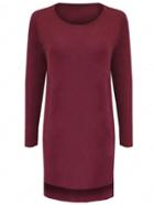 Romwe Long Sleeve Split Side Burgundy T-shirt