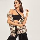 Romwe Soft Faux Fur Leopard Print Shell Coat
