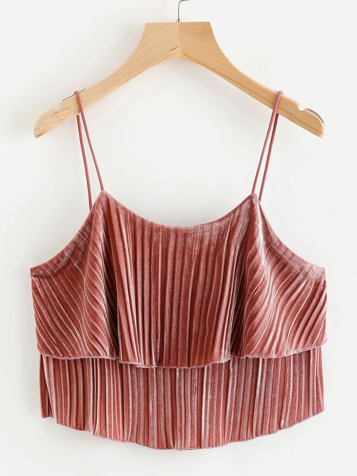 Romwe Layer Pleated Dip Hem Crop Cami Top