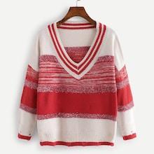 Romwe V Neck Ripped Detail Sweater