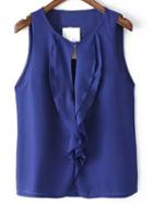 Romwe Ruffle Hollow Chiffon Royal Blue Vest