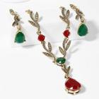 Romwe Leaf Gemstone Necklace & Earrings