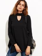 Romwe Black Cut Out Asymmetrical Swing T-shirt