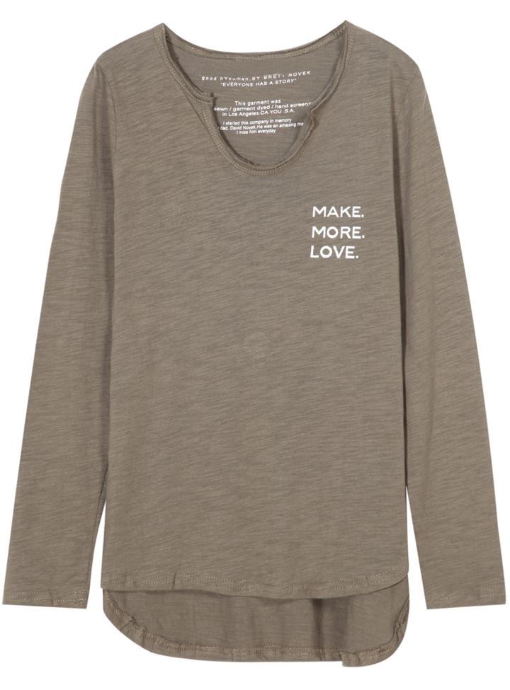 Romwe Dip Hem Letter Print Long Sleeve Army Green T-shirt