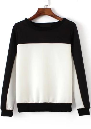 Romwe Round Neck Color-block Sweatshirt