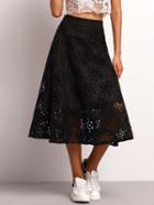 Romwe Black High Waist Hollow Flare Skirt