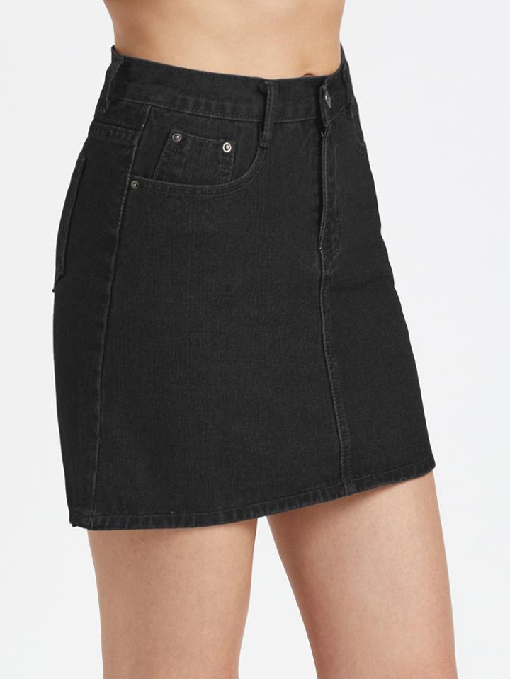 Romwe A Line Chambray Skirt