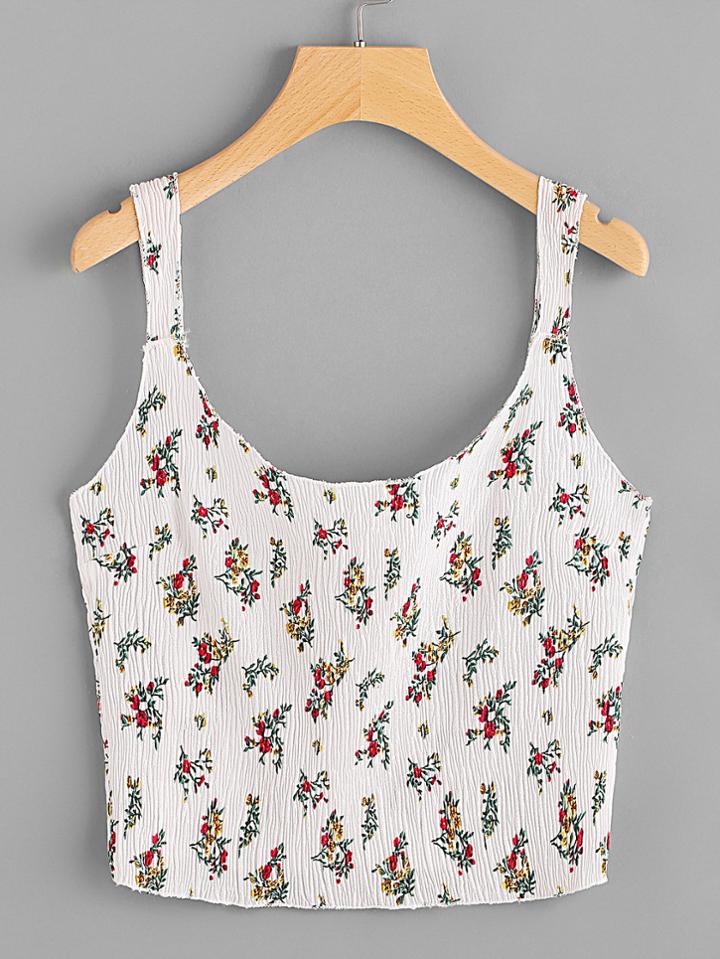 Romwe Ditsy Print Pleated Top