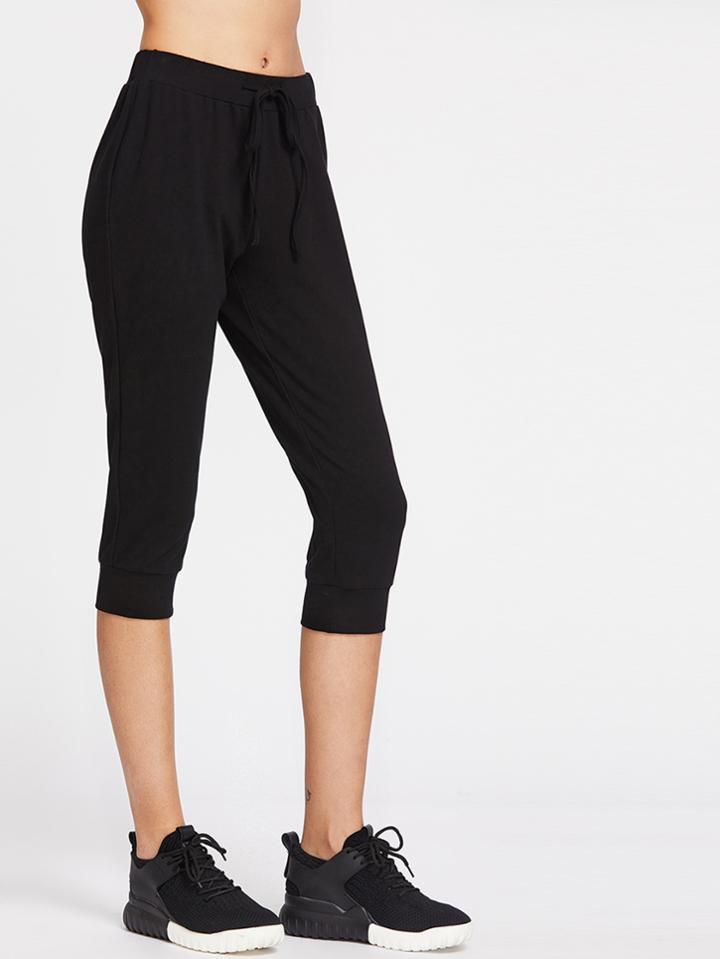 Romwe Drawstring Waist Crop Sweatpants