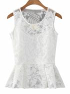 Romwe White Sleeveless Slim Lace Blouse