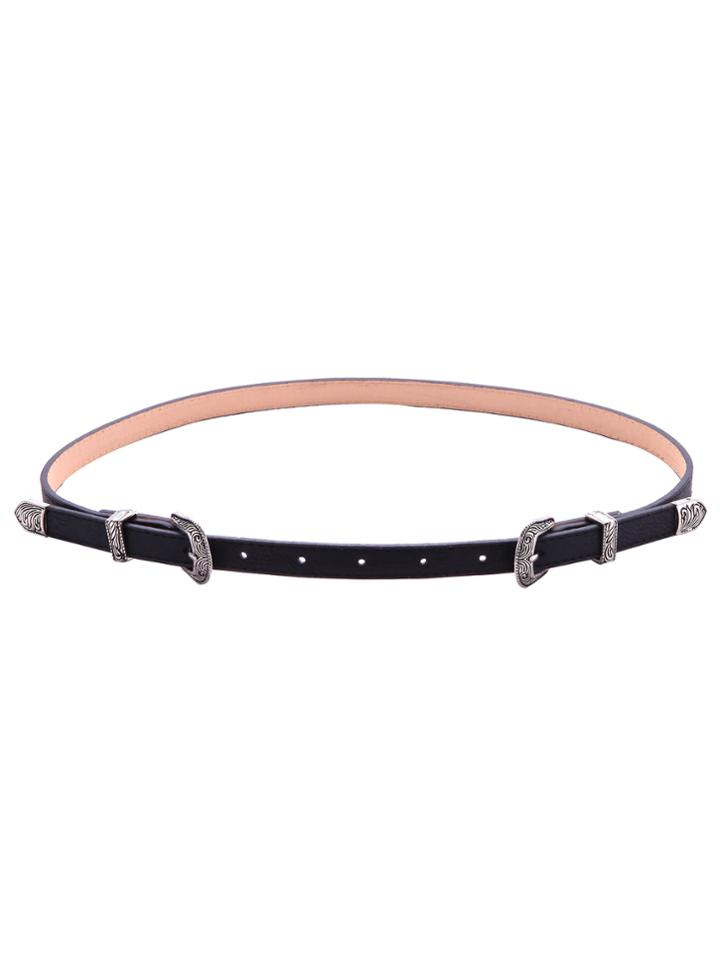 Romwe Black Small Double Buckle Faux Leather Belt
