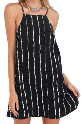 Romwe Spaghetti Strap Backless Vertical Striped Dress