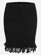 Romwe Black Fray Hem Pockets Denim Skirt