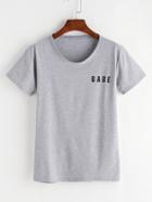 Romwe Grey Letter Print Causal T-shirt