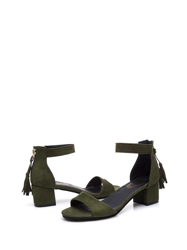 Romwe Tassel Detail Block Heeled Sandals