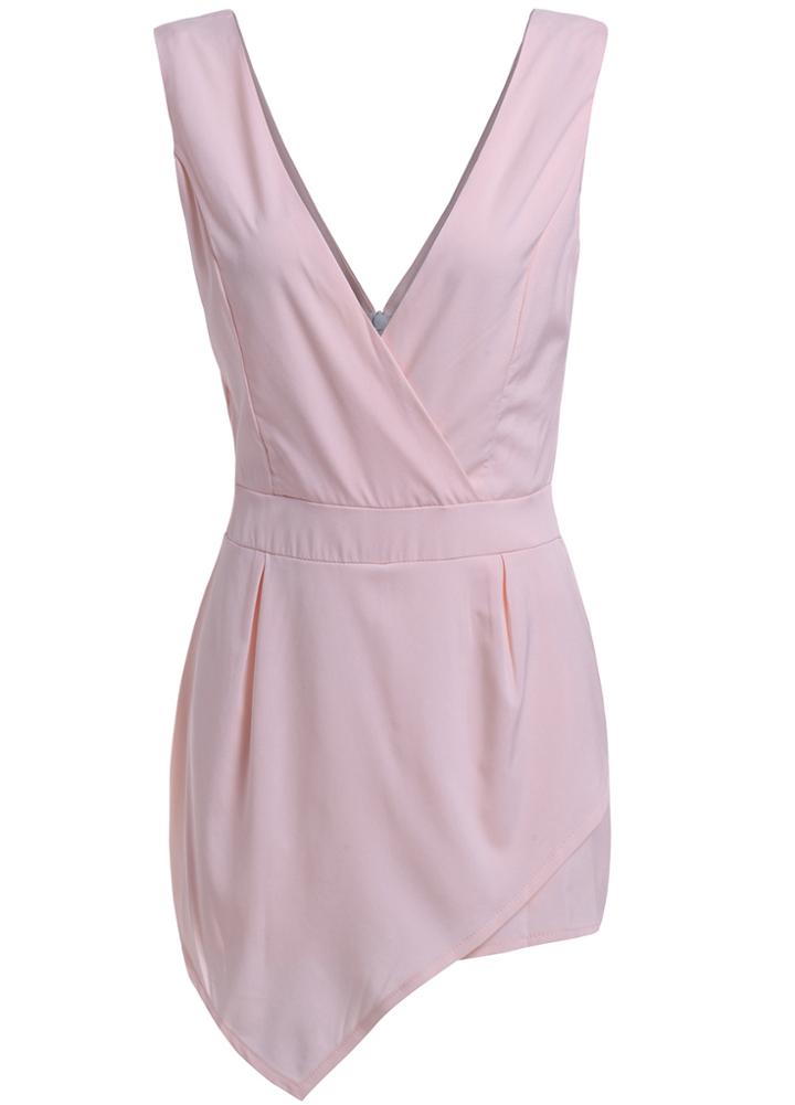 Romwe Deep V Neck Asymmetrical Romper