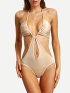 Romwe Plunge Halter Neck Cutout One-piece Swimwear