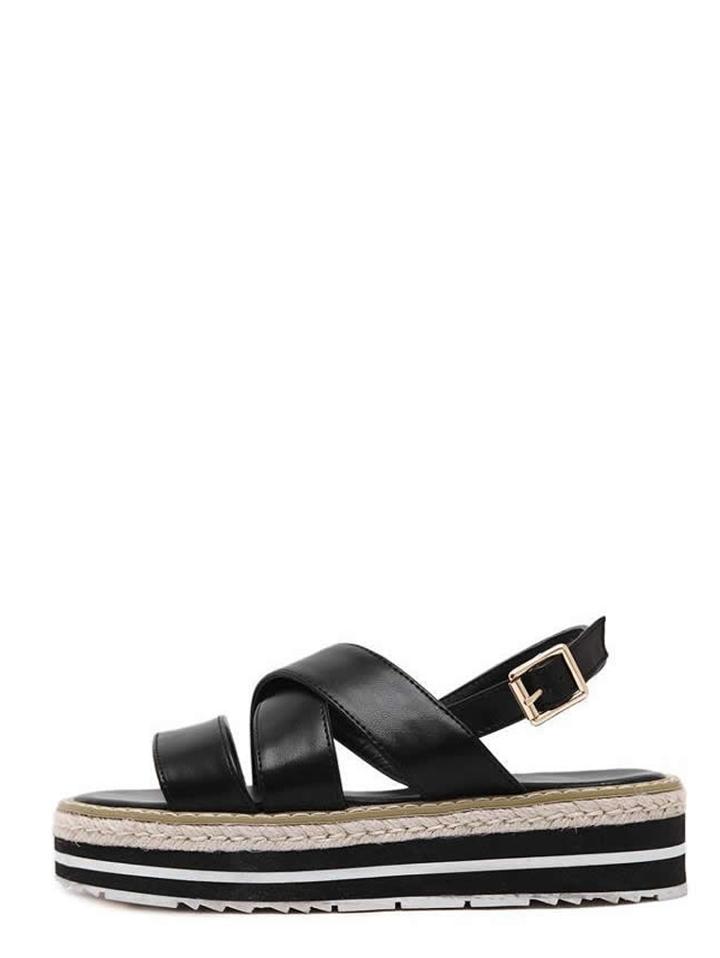 Romwe Black Open Toe Strappy Wedge Sandals