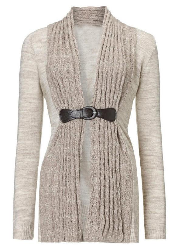 Romwe Leather Buckle Knit Grey Cardigan