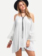 Romwe White Cold Shoulder Long Sleeve Shift Dress