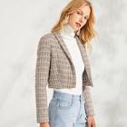 Romwe Shawl Collar Snap Button Crop Jacket