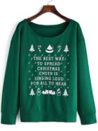 Romwe Christmas Print Green Sweatshirt