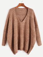 Romwe Khaki Marled Knit Drop Shoulder Sweater