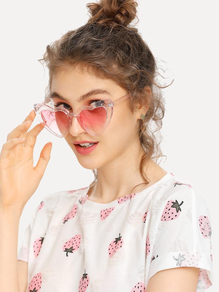 Romwe Heart Shaped Frame Sunglasses