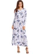 Romwe White Blossom Print Buttoned Front Dress